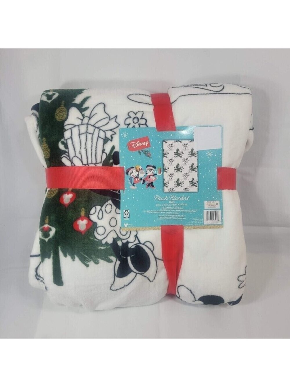 Disney Christmas Plush Blanket 60 x 90 Mickey Minnie Mouse Xmas Tree Ice Skate